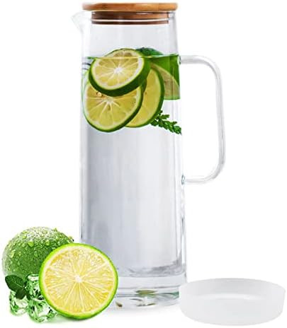 hjn Glass Pitcher with Lid Glass Water Carafe with Handle, Fridge Water Jug Cold or Hot Beverages... | Amazon (US)