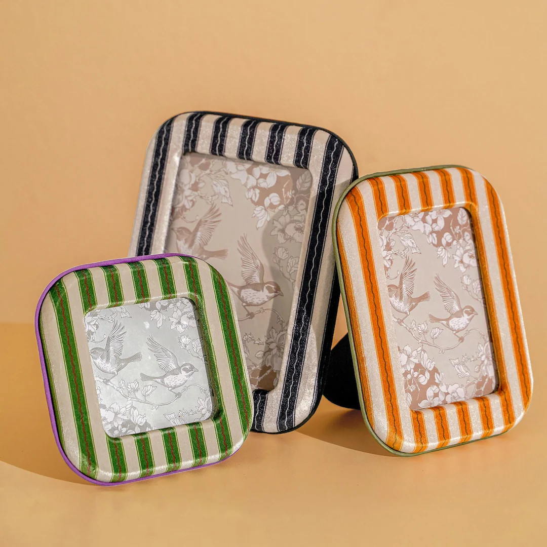 Strip Velvet Photo Frame, 4x4,4x6,5x7in Image Frame, Classical Black and White Strip Picture Fram... | Etsy (US)