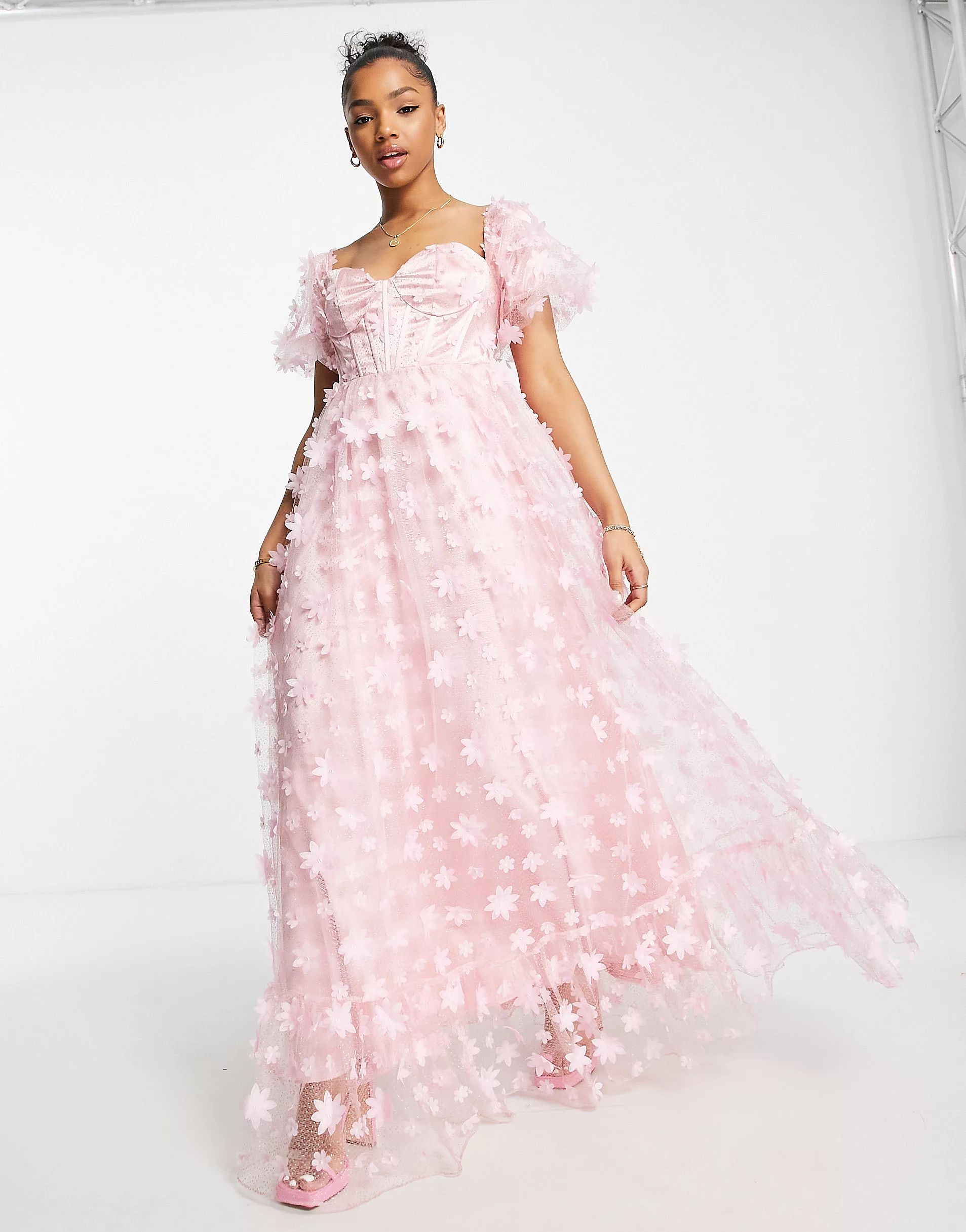 Maya 3D flower corset maxi dress in pink | ASOS (Global)