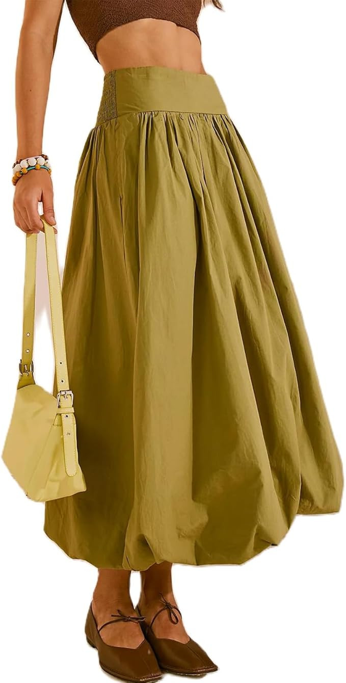 PDLCVD Summer Y2k Bubble Maxi Skirt for Women Casual Elastic Waist A Line Long SkirtRuffle Midi S... | Amazon (US)