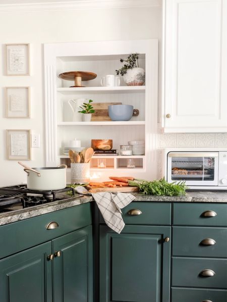 Still loving our green cabinets and how aesthetically pleasing our toaster oven/air fryer is!


#WalmartHome #DrewBarrymoreToasterOven #DrewBarrymoreKitchenLine #PotsAndPans #Serveware #GreenCabinets #GreenPaintColor #CabinetHardware #KitchenDecor #ToasterOven #AirFryerRecommendation #KitchenShelves 

#LTKSeasonal #LTKhome #LTKstyletip