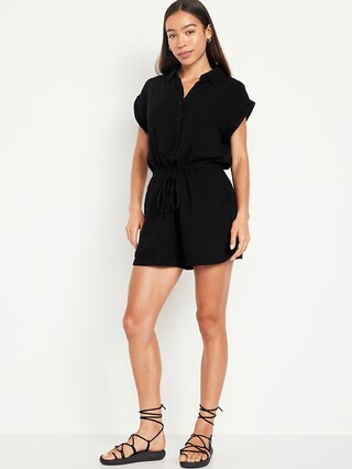 Waist-Defined Crinkle Gauze Romper -- 3-inch inseam | Old Navy (US)