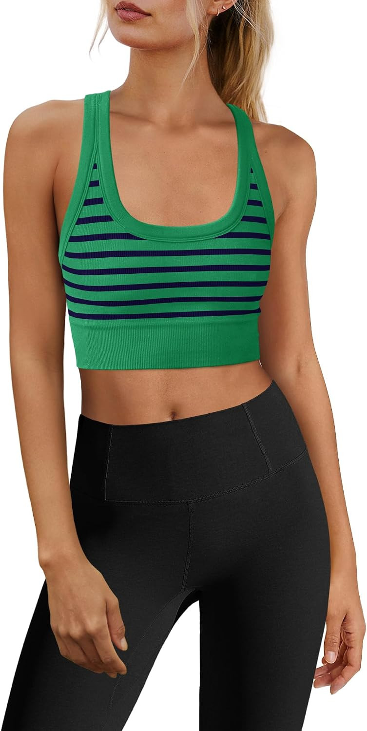 Yanekop Womens Striped Longline Sports Bra Seamless Racerback Workout Bras | Amazon (US)