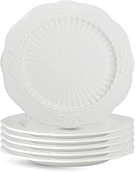 Wongblee 10 Inch Ceramic Dinner Plates Set of 6, Vintage Embossed Serving Plates, Microwave, Oven... | Amazon (US)