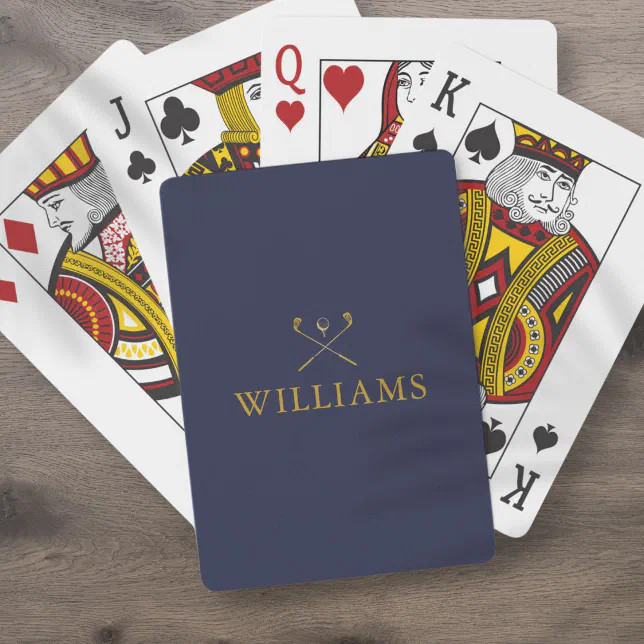 Personalized Name Navy Blue And Gold Golf Clubs Poker Cards | Zazzle