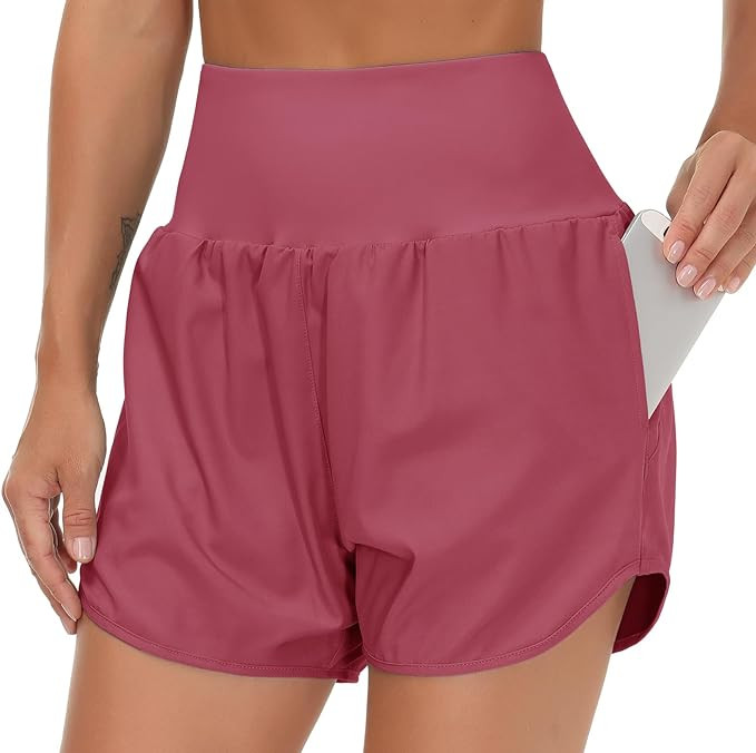 THE GYM PEOPLE Women’s High Waist Running Shorts with Liner Athletic Hiking Workout Shorts Zip ... | Amazon (US)
