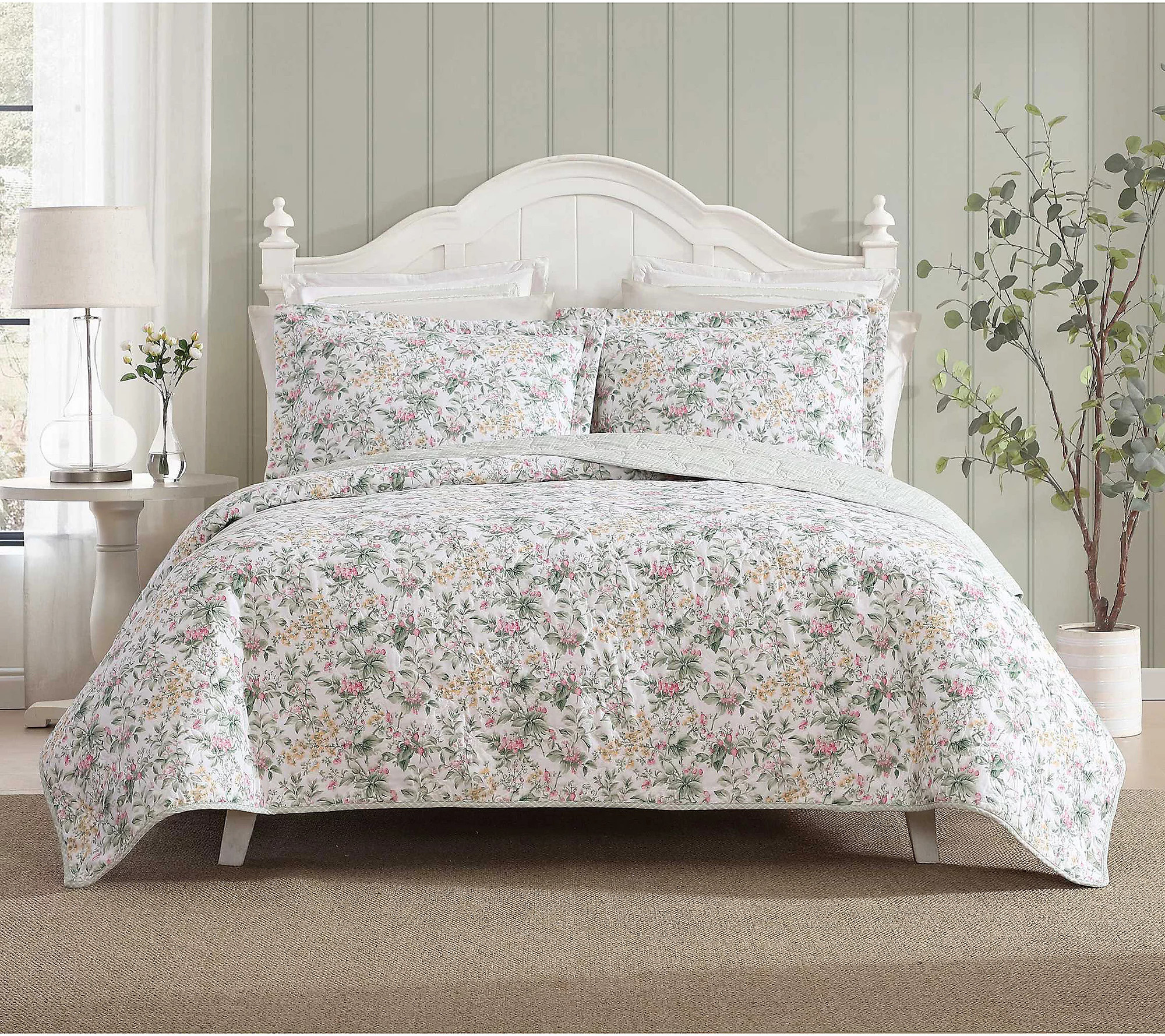 Laura Ashley Bramble Floral Pink Twin Quilt Set | QVC