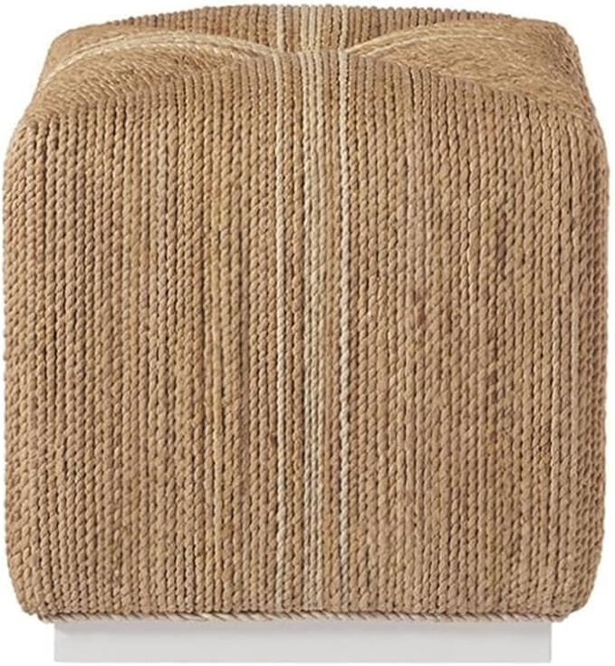 Coastal Living Escape Abaca Cube Ottoman Footrest in Woven Rattan and White Wood Finish | Amazon (US)