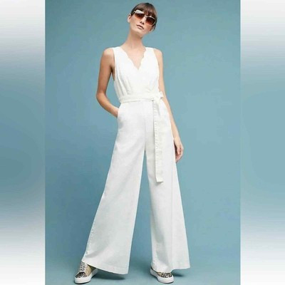 NWOT Chino By Anthropologie Women's Jumpsuit White Wide leg Cotton Size 12 | eBay US