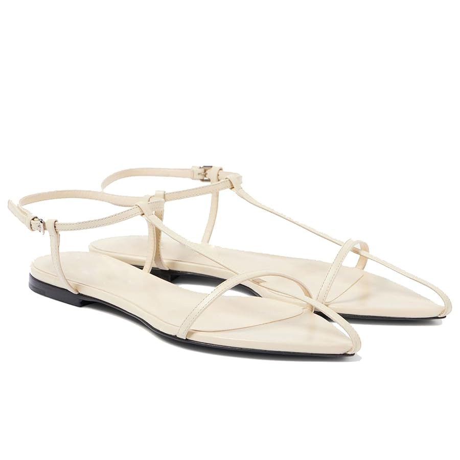 Black Flat Sandals for Women Adjustable Metallic Buckle Ankle Strap Slide Sandals Comfortable Poi... | Amazon (US)