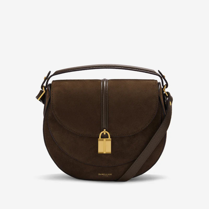 The Siena Saddle | Mocha Suede & Mocha Small Grain | Demellier | DeMellier