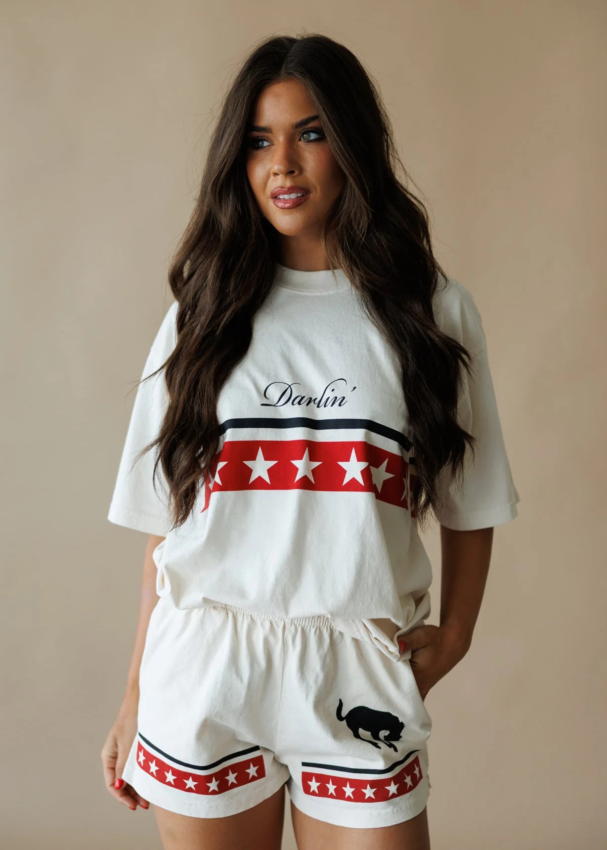 Spangled Short Sleeve Tee in Creme | Glitzy Bella