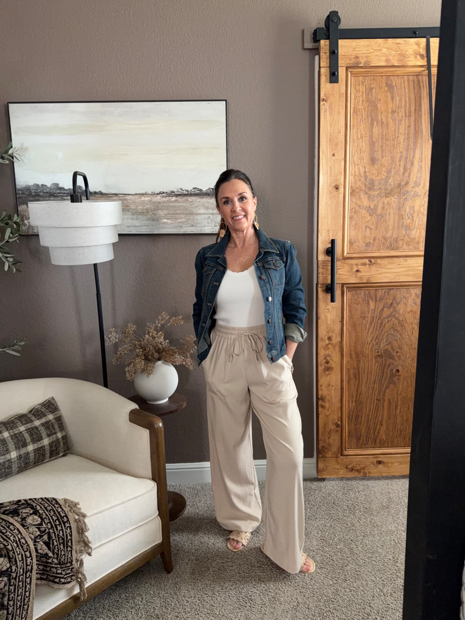 Easy spring transition to summer outfit, perfect for travel, work or running around , linen pants. Denim jacket 

#LTKootd #LTKgrwm #LTKOver40