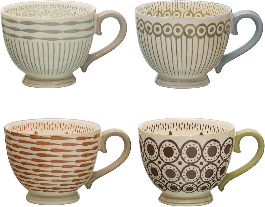 Creative Co-Op Stoneware Painted Patterns, Set of 4 Styles, Multicolor Mug, Multi | Amazon (US)