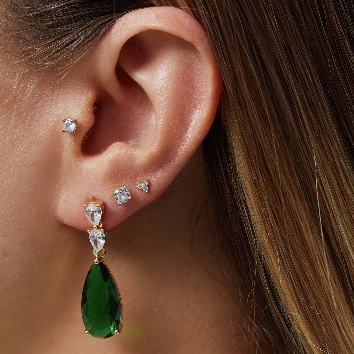 Jon Richard Cubic Zirconia Green Drop Earrings | argos.co.uk