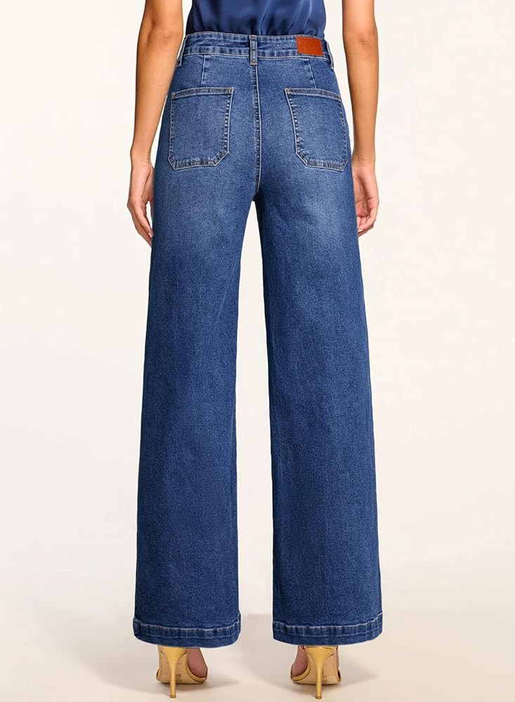 Sidefeel Womens Wide Leg Jeans High Waisted Stretchy Straight Leg Baggy Denim Pants with Pockets | Amazon (US)