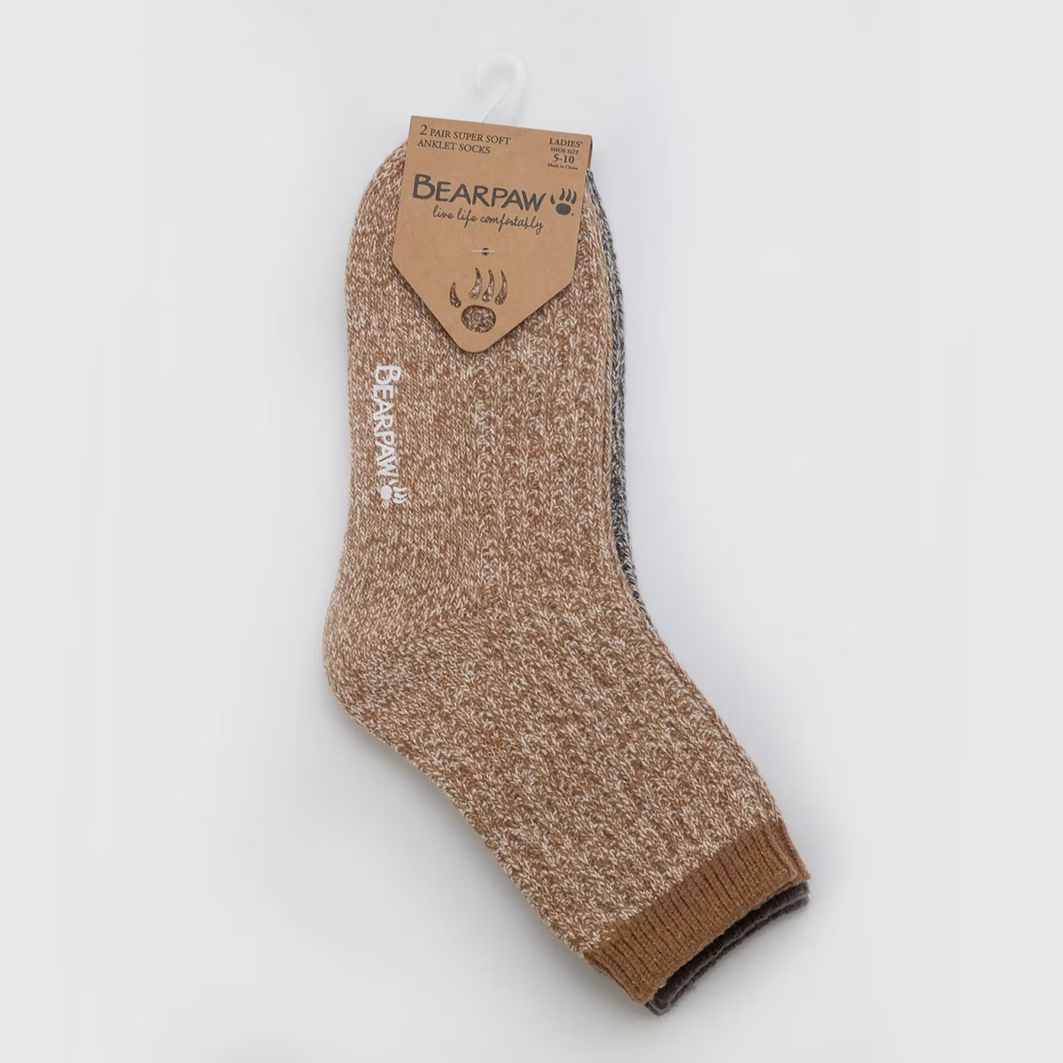 Bearpaw Women's Boot Anklet Socks Textured Welt 2pk - Toasted Coconut | Target