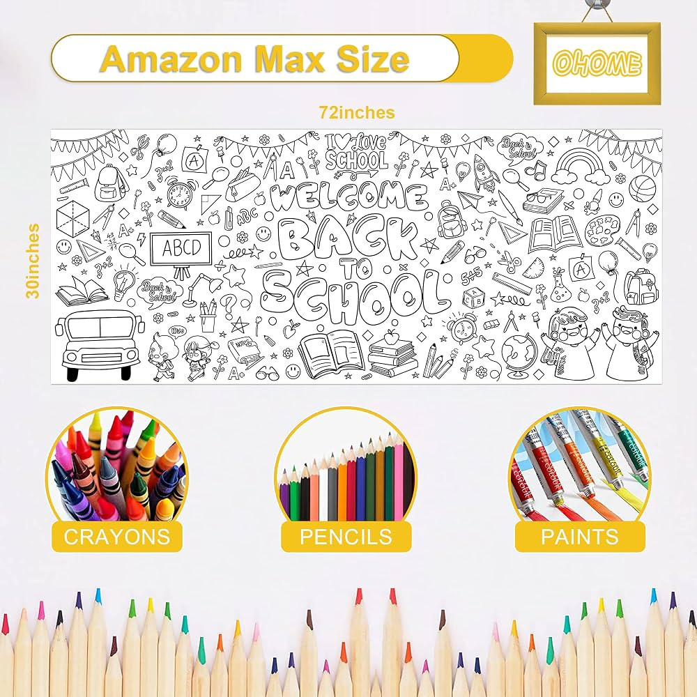 OHOME Back to School Giant Coloring Poster/Tablecloth - Back to School Decorations - 30 x 72 Inch... | Amazon (US)