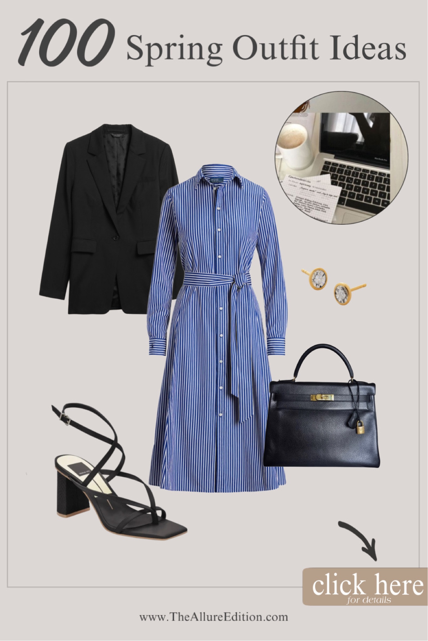 Spring Outfit idea
Spring dress, shirt dress
Cotton dress
Black blazer
Black hermes bag kelly bag
Black heel sandals 
Stud earrings 

#LTKstyletip #LTKFind #LTKSeasonal