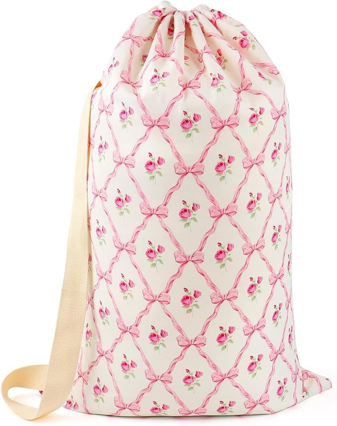 Laundry Bag Backpack for Dorm & Travel, 29 x 18" Large Dirty Bag | Cute Pink Floral College Cloth... | Amazon (US)