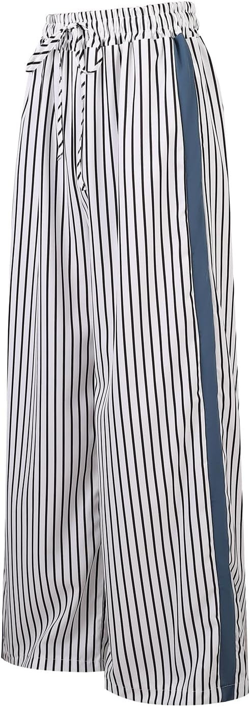 Women's Drawstring Leopard Side Striped Wide Leg Casual Pants | Amazon (US)