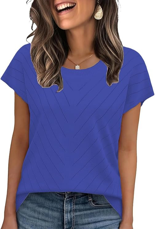 JomeDesign Short Sleeve Sweater for Women Crewneck Trendy Summer Tops 2026 Travel Business Casual... | Amazon (US)