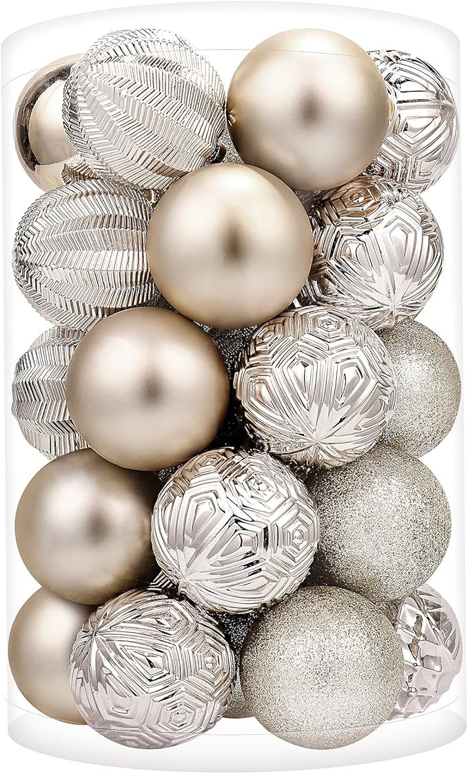 ISULIFE Christmas Ball Ornaments(2.36",Champagne) 34ct Shatterproof Christmas Tree Ball Ornaments... | Amazon (US)