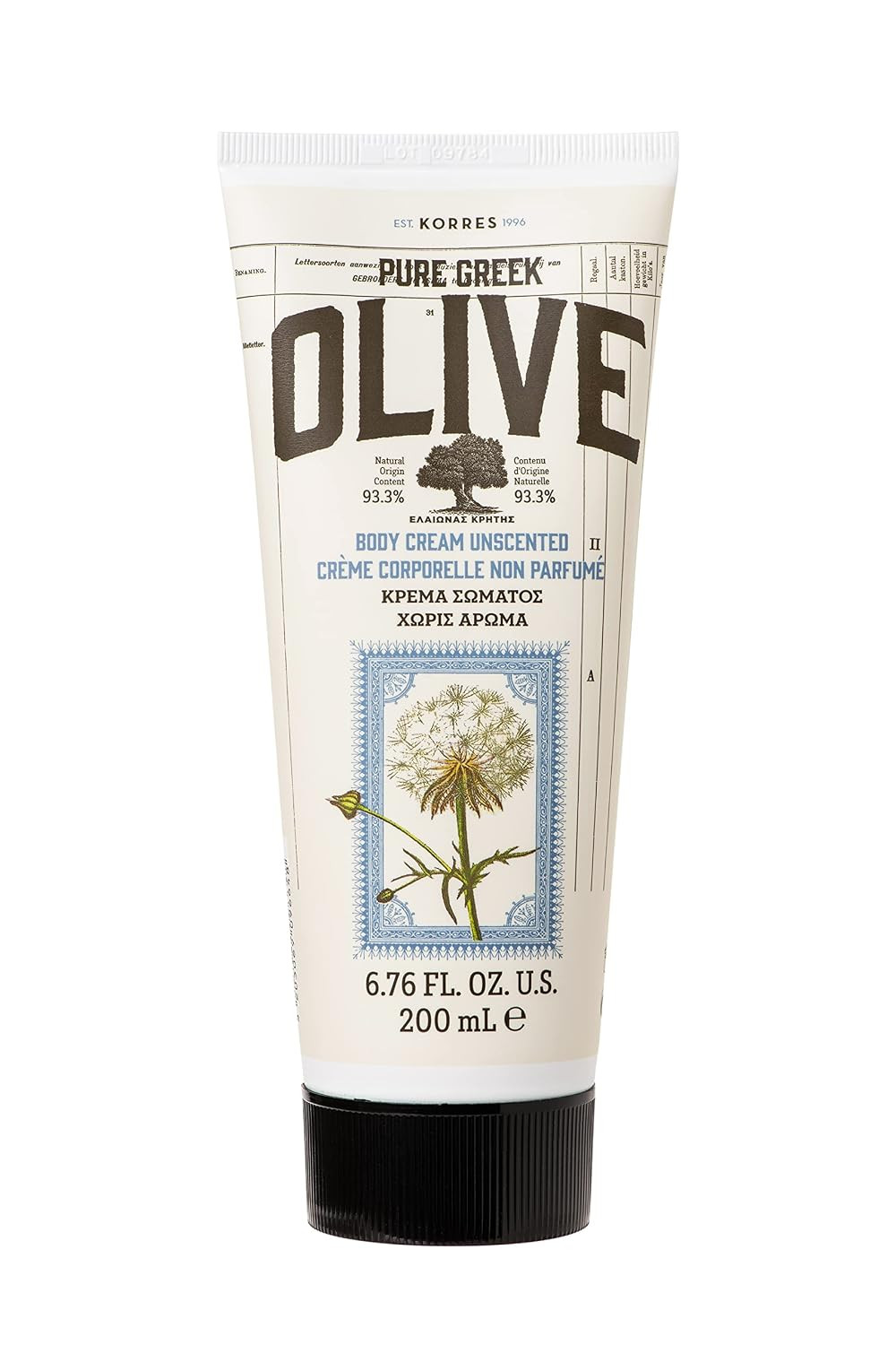 KORRES Pure Greek Olive Body Cream, Unscented Body Lotion with Omega Fatty Acids, Vitamins and Antioxidants, Nourishing Hydration for Dry Skin, Plant Based Moisturizer For Women & Men, 6.76 Fl Oz | Amazon (US)