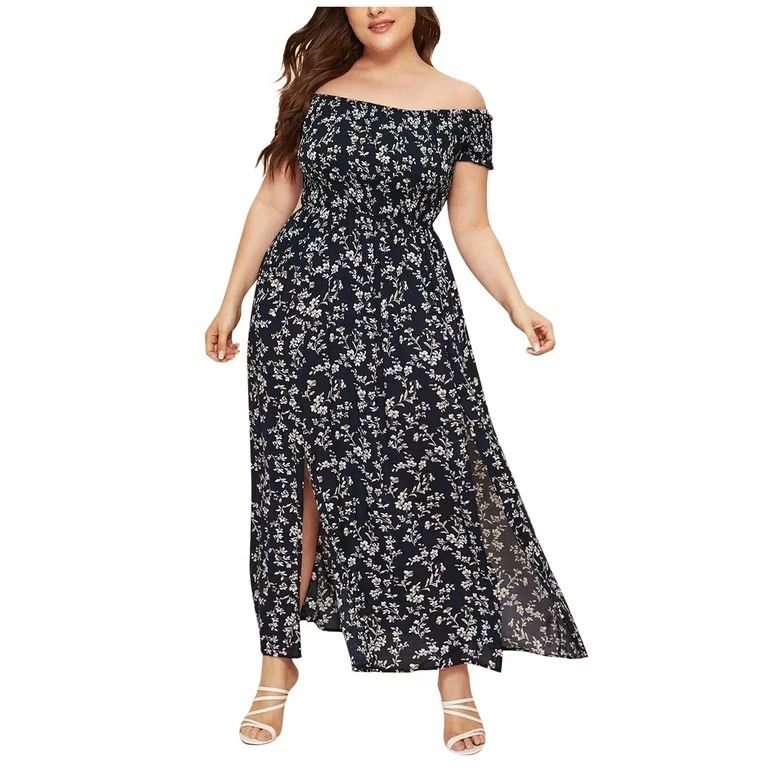 Ziloco Short Sleeve Round-Neck Dress Midi Dresses For Women Women Plus Size Plus Off Shoulder Shi... | Walmart (US)