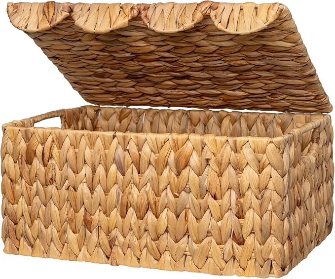 StorageWorks Wicker Basket with Scalloped Edge Lid, Water Hyacinth Basket with Built-in Handles, ... | Amazon (US)