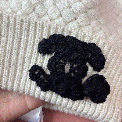 Chanel White Knit Beanie Hat with Black CC Logo – Luxury Winter Cap | eBay US