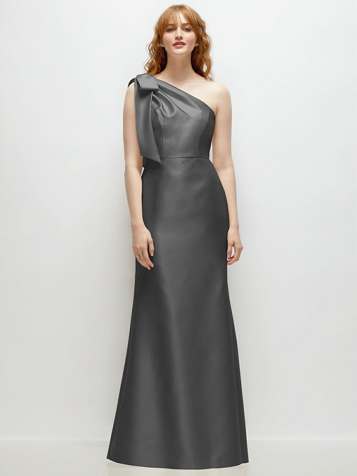 Bow One-Shoulder Satin Trumpet Gown | The Dessy Group