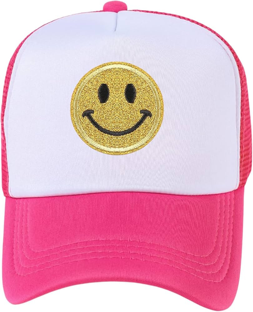 lycycse Smile Face Hat Womens Mesh Neon Trucker Hats with Sequins Smile Patch Preppy Hat Retro Ba... | Amazon (US)