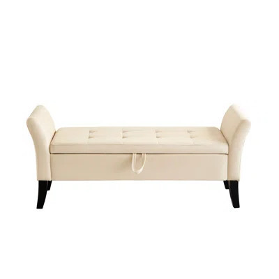 Beige Velvet Bedroom Fashionable Bench With Storage 51.5" - Stylish & Practical Stool Classic And Convenient | Wayfair North America