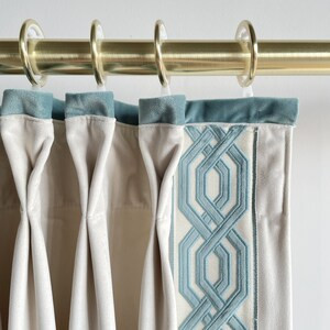 Cream Velvet Curtain Panels With Green Trims, Beautiful Custom Curtains and Drapes, Available in ... | Etsy (US)