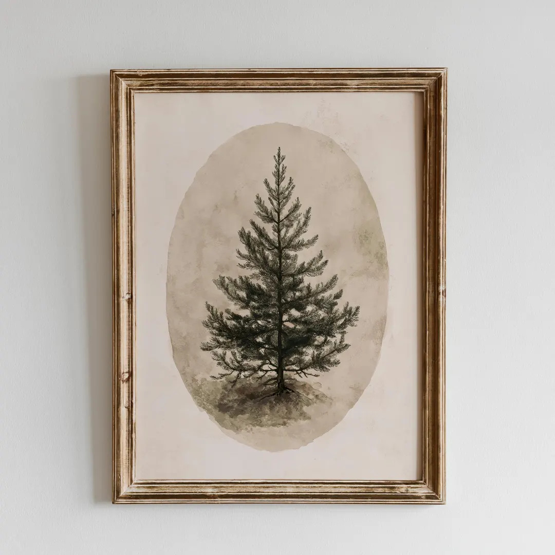 Printable Vintage Christmas Tree Print, Moody Rustic Wall Art, Winter Neutral Colors Victorian Do... | Etsy (US)
