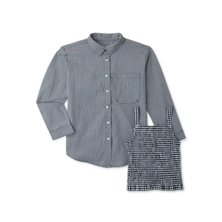 Wonder Nation Girls’ Gingham Woven Shirt & Cropped Tank Top, 2-Piece Set, Sizes 4-18 & Plus | Walmart (US)