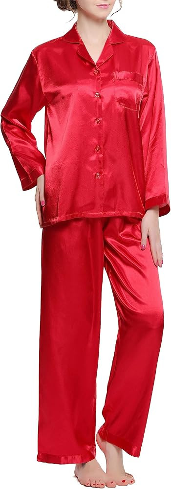 Lavenderi Women's Long Sleeve Premium Satin Pajama Set | Amazon (US)