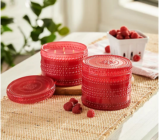 HomeWorx by Slatkin & Co. S/2 Raspberry Linzer Cookie Hobnail Candles | QVC