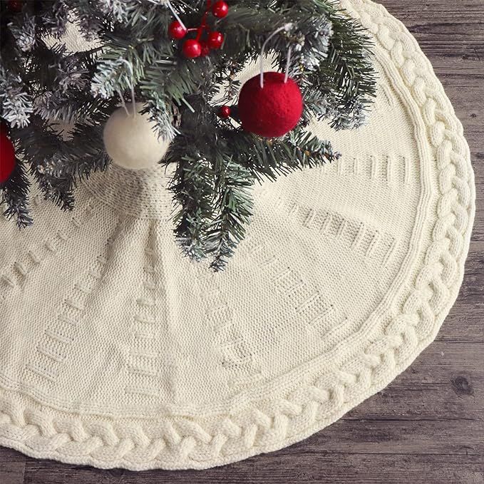 LimBridge Knitted Christmas Tree Skirt, 36 Inches Cable Knit Edge, Rustic Heavy Yarn Tree Skirts ... | Amazon (US)