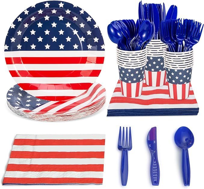 4th of July Party Supplies Dinnerware Set for July 4th Decorations, Patriotic Party, American Fla... | Amazon (US)