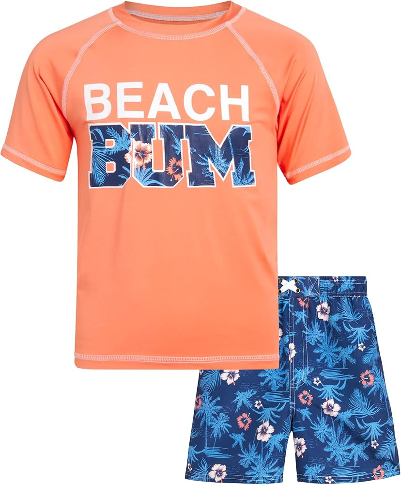 Boys' Rash Guard Set - 2 Piece Rash Guard Sun Protection Swim Trunks and Swim Shirt - Boys' Swimw... | Amazon (US)
