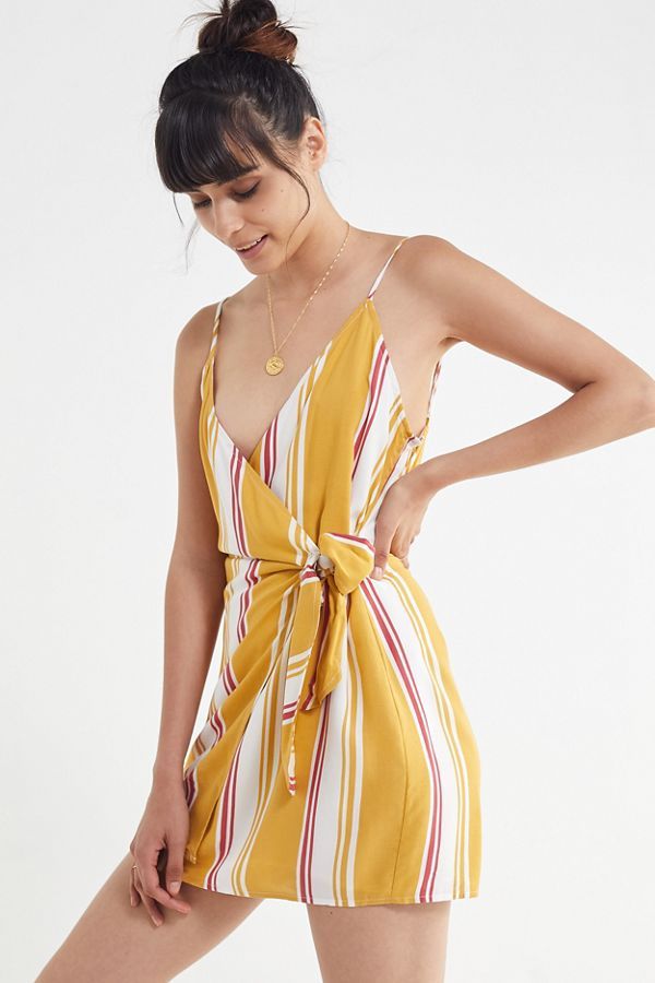 UO Striped Wrap Mini Dress | Urban Outfitters (US and RoW)