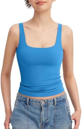 PUMIEY Women's Square Neck Tank Top Sleeveless Double Lined Basic Tops Sharp Collection | Amazon (US)