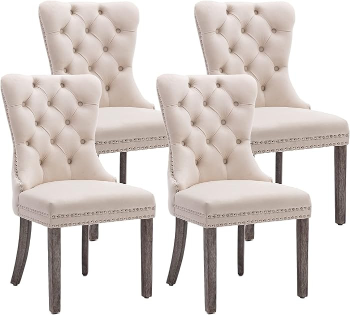 KCC Velvet Dining Chairs Set of 4, Upholstered High-end Tufted Dining Room Chair with Nailhead Ba... | Amazon (US)