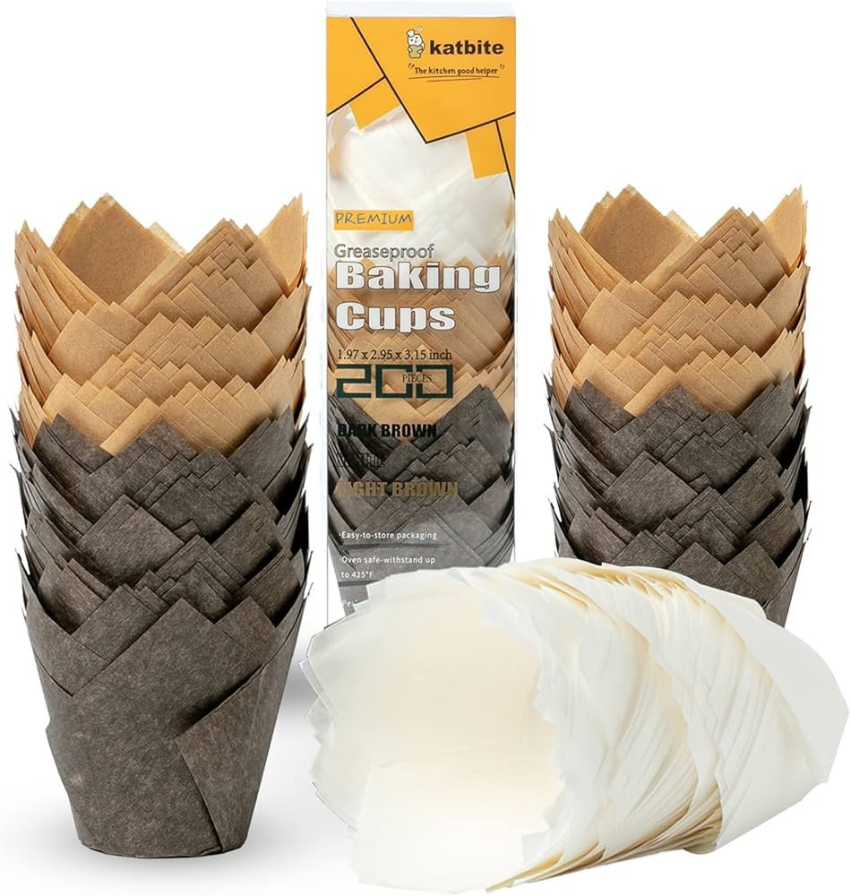 Katbite Tulip Cupcake Liners 200PCS, Muffin Baking Cupcake Liners Holders, Baking Cups, Cupcake W... | Amazon (US)