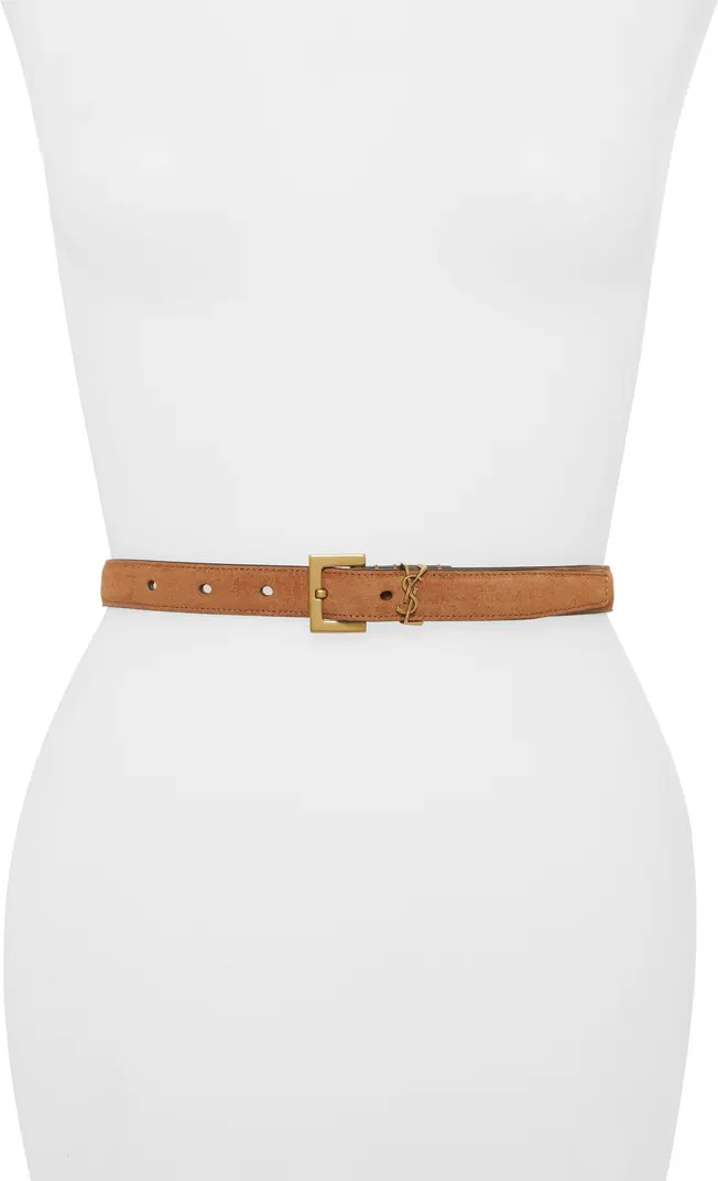 YSL Logo Skinny Suede Belt | Nordstrom