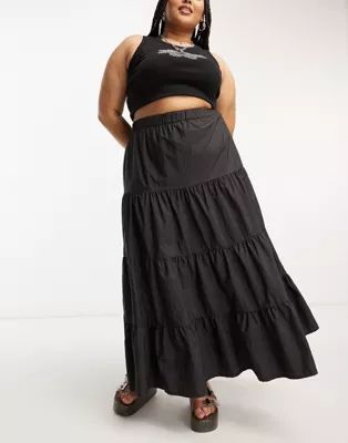 COLLUSION Plus tiered taffeta maxi skirt in black | ASOS (Global)