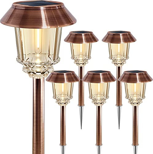 XMCOSY+ Solar Pathway Lights Outdoor - 6 Pack Solar Garden Lights, 10-40 LM Dimmable Solar Lights Outdoor Waterproof Auto On/Off IP 65 Solar Powered Landscape Lighting for Patio Walkway Driveway | Amazon (US)