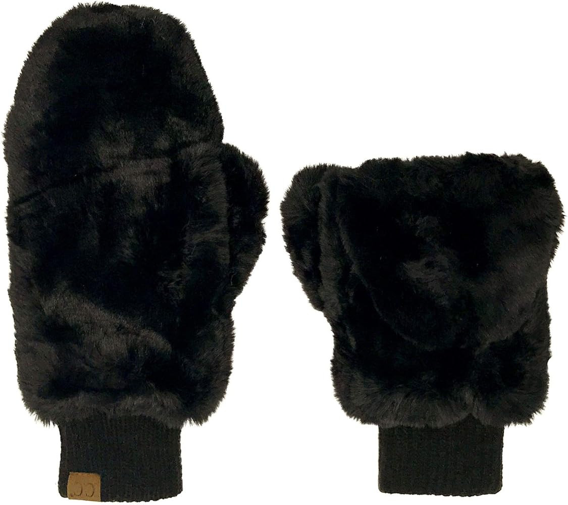 CC Soft Faux Fur Fuzzy Lined Flip Up Down Top Fingerless Mitten Gloves | Amazon (US)